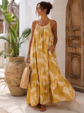 H&M | Dresses | Johanna Ortiz X Hm Linen Blend Green Palm Leaf Dress |  Poshmark